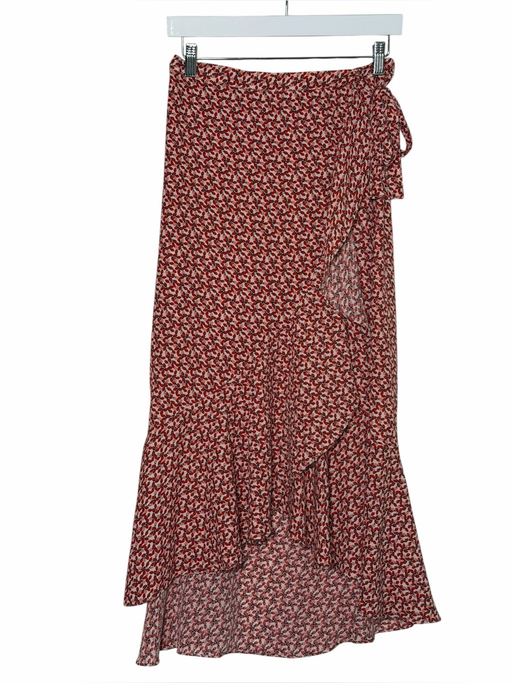 Max Studio Ditsy Floral RedWrap Midi Skirt Romantic Boho Size S - Picture 4 of 11